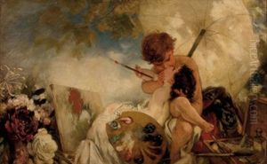 Der Kuss Fur Die Malerei by Wilhelm Simmler