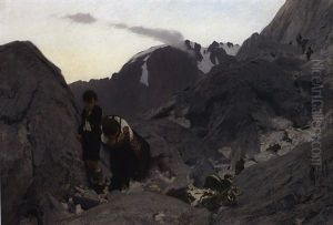 Ein Abgesturtzter Bergsteiger Wird Von Seiner Frau Und Seinem Kleinen Sohn Betrauert by Wilhelm Simmler