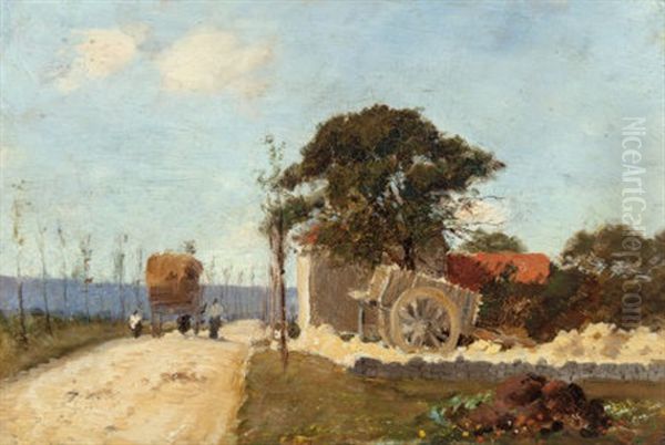French Countryside With Figures And A Hay Wagon - view 1