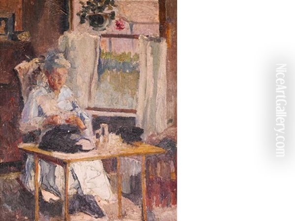 Woman Sewing At A Window - view 1