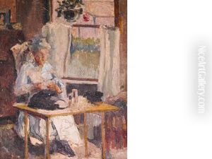 Woman Sewing At A Window Woman Sewing At A Window