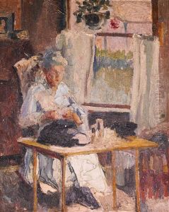 Woman Sewing At A Window Woman Sewing At A Window