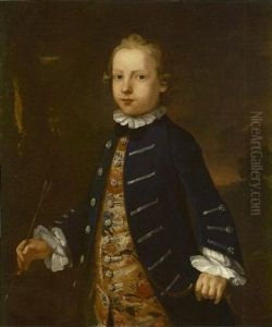 Portrait Of A Boy, Traditionally Identified As 'master Best' In A Blue Coat And Floral Waistcoat by John Simmons