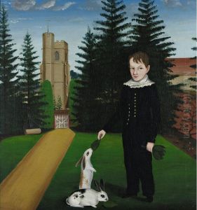 Young Boy Feeding Rabbits by John Bradley