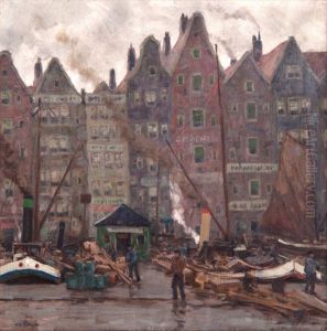 The Old Harbor In Amsterdam by Tavik Frantisek Simon