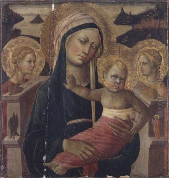 Madonna And Child Enthroned, Flanked By Two Female Saints And The Symbols Of The Four Evangelists - view 1