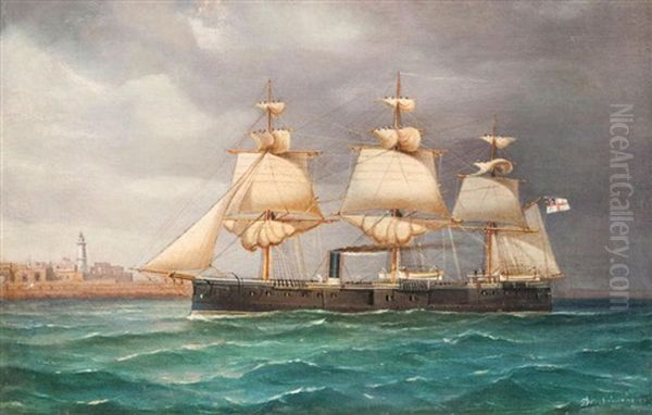 The Sail And Steamship Hms Pallas Coming Into Port - view 1