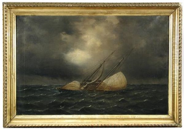 The Royal Yacht Squadron Schooner "fortuna" Reefed Down In A Gale; The Dismasted "fortuna" Limping Into Shanklin Bay, Isle Of Wight With The Lifeboat Coming Alongside; And The Crew Of The "fortuna" Being Rowed To Shore - view 1