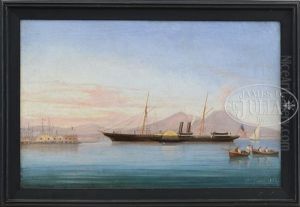 American Steamship In The Bay Of Naples by Tommaso de Simone