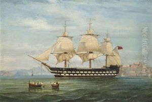 A British Warship Of The Mediterranean Fleet Getting Underway From Her Anchorage Off Naples by Tommaso de Simone