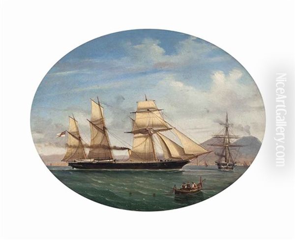 A Royal Navy Steam Frigate Of The Mediterranean Fleet In The Bay Of Naples - view 1