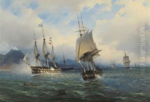 Warships And Other Shipping Off A Coastline by Tommaso de Simone