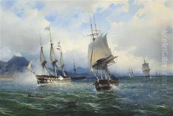 Warships In The Mediterranean Signalling Their Arrival Off Naples - view 1