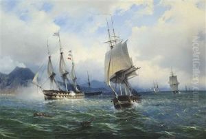 Warships In The Mediterranean Signalling Their Arrival Off Naples