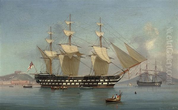 H.m.s. Neptune Funnel Down And Drying Her Sails Off Naples - view 1