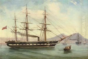 A Royal Naval Auxiliary Warship In The Bay Of Naples