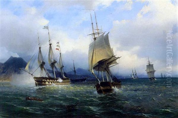 Warships In The Mediterranean Signalling Their Arrival Off Naples - view 1