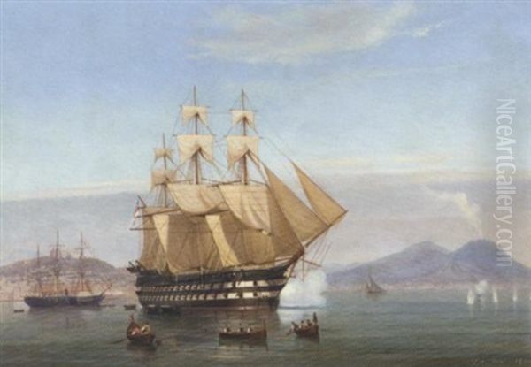 H.m.s. "exmouth" Signalling Her Arrival At Naples - view 1