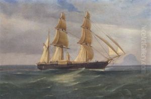 A British Naval Paddle Sail Steam Ship Off Stromboli
