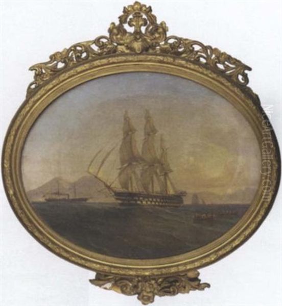 A Royal Naval Two-decker Under Full Sail In The Mediterranean Off Naples - view 1