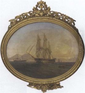 A Royal Naval Two-decker Under Full Sail In The Mediterranean Off Naples by Tommaso de Simone