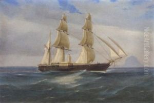 A British Naval Paddle Sloop Off Stromboli by Tommaso de Simone