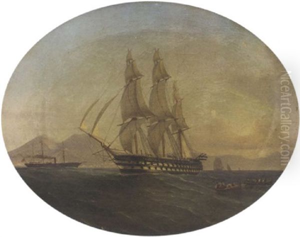 A Royal Naval Two-decker Under Full Sail In The Mediterranean Off Naples - view 1