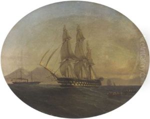 A Royal Naval Two-decker Under Full Sail In The Mediterranean Off Naples by Tommaso de Simone