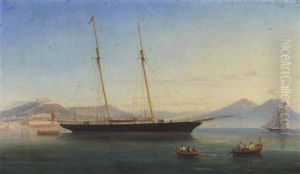 A British Racing Schooner Swinging On Her Anchor In The Bay Of Naples