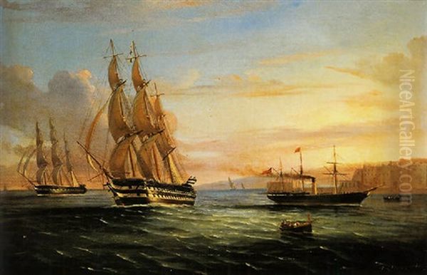 Ships From A British Squadron And Other Craft Underway In The Western Reaches Of The Bay Of Naples - view 1