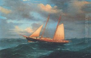 A Royal Thames Yacht Club Schooner Under Reduced Sail
