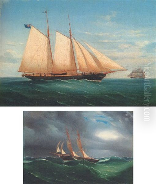 A Schooner Of The Royal Thames Yacht Club At Sea; And A Schooner Of The Royal Thames Yacht Club In A Heavy Swell (2 Works) - view 1