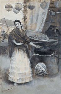 Gitana Friendo Bunuelos En La Feria by Enrique Simonet Lombardo