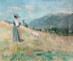 Landschaft Mit Strickender Ziegenhirtin by John Pierre Simonet