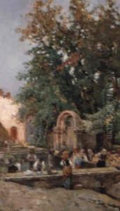 Washerwomen At San Beneto Del Tronto by Attilio Simonetti