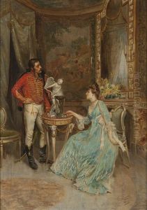 Two Figures Conversing In An Ornate Interior