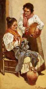 Zwei Marktfrauen Im Gesprach by Gustavo Simoni