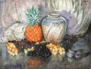 Natura Statica Cu Ananas Si Struguri by Michel Simonidy