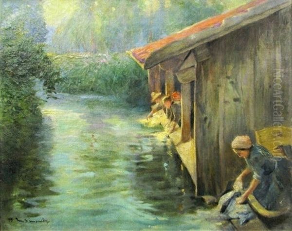 Washing The Laundry At The River - view 1