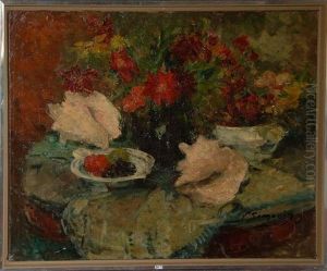 Nature Morte Aux Fleurs, Aux Fruits Et Aux Coquillages by Victor Simonin