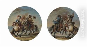A Cavalry Skirmish And A Cavalry Skirmish (a Pair) by Francesco Simonini