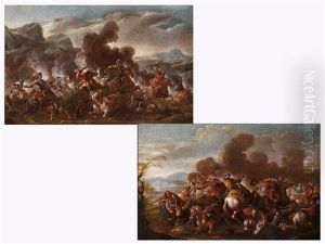 Schlachtenszenen Aus Den Turkenkriegen (+ Another; Pair) by Francesco Simonini