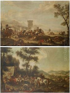 Scene De Batailles (+ Le Repos Des Militaires; Pair) by Francesco Simonini
