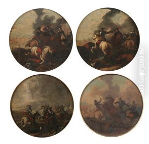 Cavalry Battle Scene (+ 3 Others; 4 Works) by Francesco Simonini