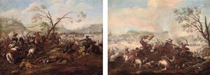 A Cavalry Battle Between Christians And Turks (+ A Cavalry Battle Between Christians And Turks, A Fortress Beyond; Pair) by Francesco Simonini