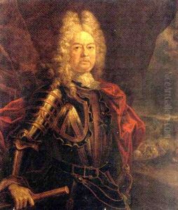 Portrait Of A Military Commander, Half-length, In Armour, A Battlefield Beyond
