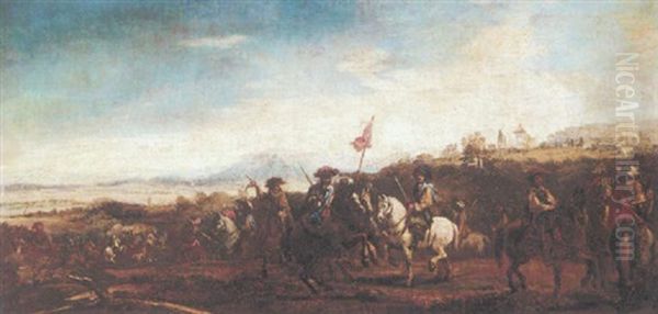 A Cavalry Engagement With A Hilltop Chruch Beyond - view 1