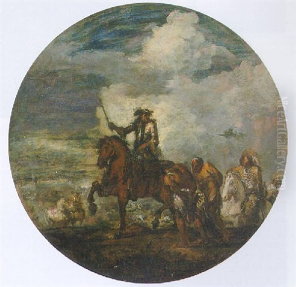 A Cavalryman Leading Prisoners On A Battlefield - view 1