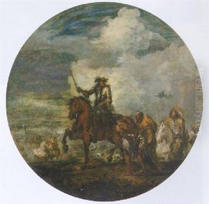 A Cavalryman Leading Prisoners On A Battlefield by Francesco Simonini