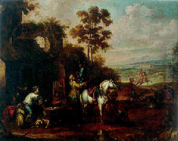 Sportsmen Taking Refreshments And Playing Cards At An Inn - view 1
